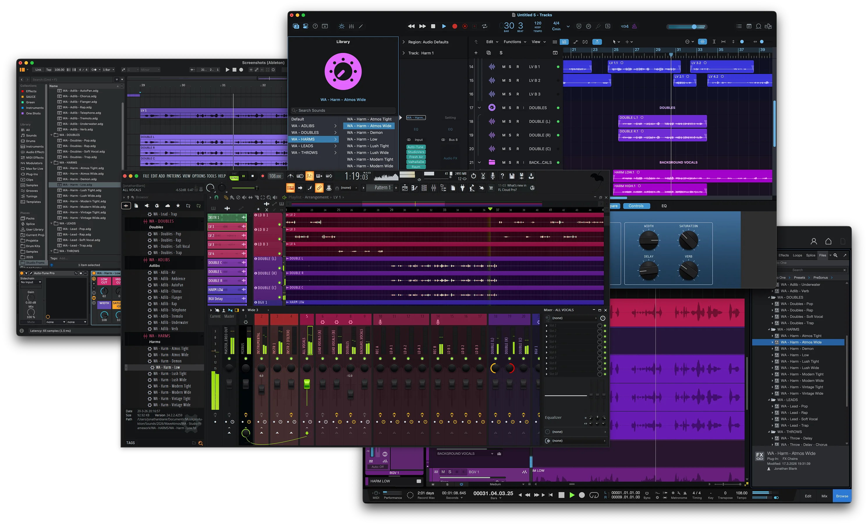 FL Studio, Ableton Live, Studio One, Logic Pro DAWs Stacked